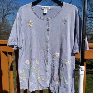 Alfred Dunner XL Lavender Embroidered Button-Up Cardigan